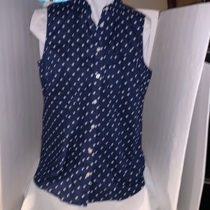 St. John’s Bay Navy and White Polka Dot Sleeveless Blouse